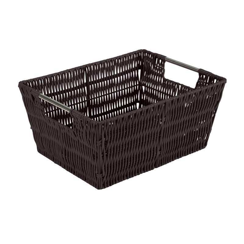 Chocolate Rattan Rectangular Storage Tote with Stainless Steel Handles