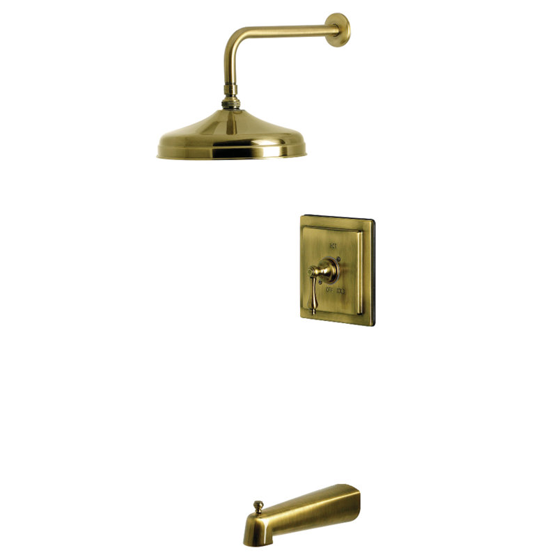 Kingston Brass Single-Handle Pressure Balanced Tub And Shower Faucet, Lever Handle, Antique Brass