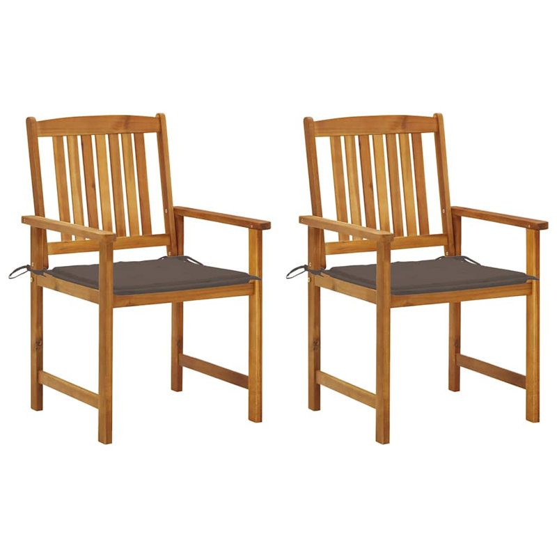 vidaXL Patio Chairs with Cushions 2 pcs Solid Acacia Wood, Brown, Natural