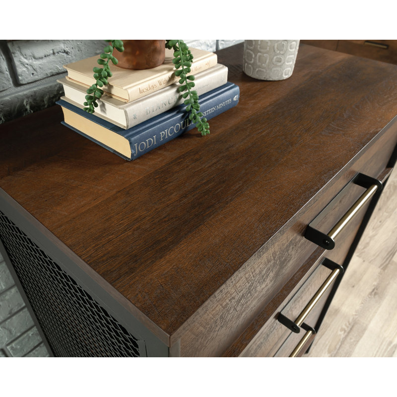 Barrel Oak 4-Drawer Vertical Dresser with Metal Frame