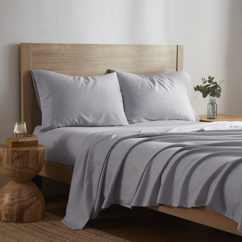 Kathy Ireland Herringbone Twill 4 Piece Cotton Rich Sheet Set (King or Queen), King, Light Grey
