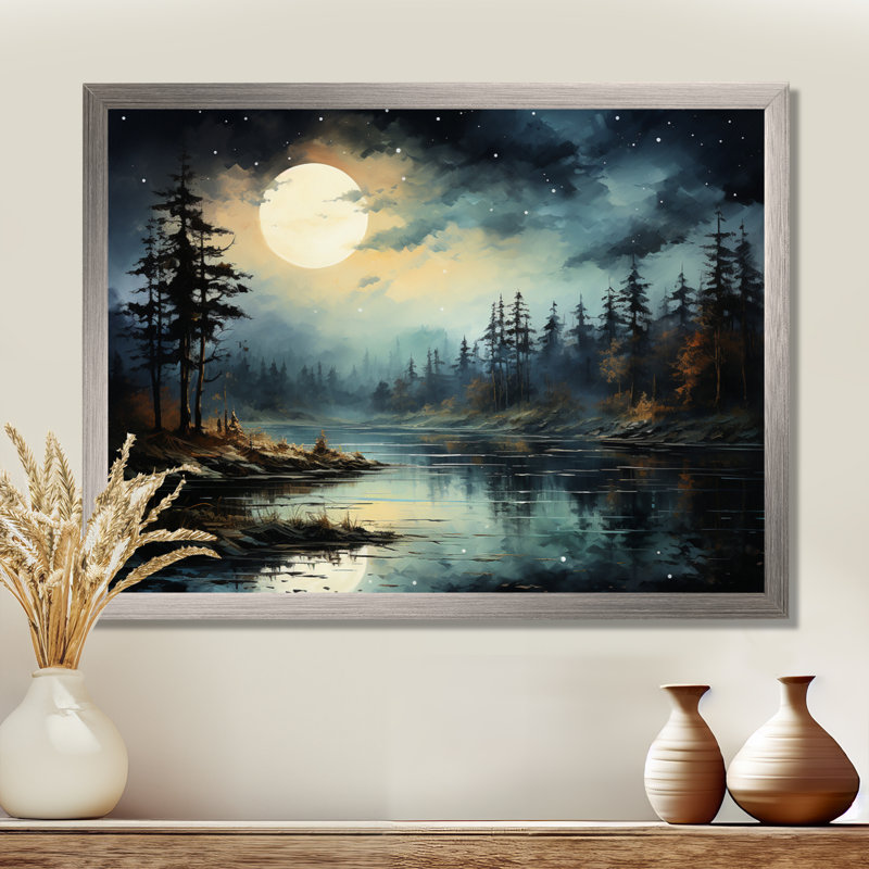 Magical Forest Moons Melody - Minimalisme, art mural, H 30 po x l 40 po x P 1,5 po, Cadre simple argenté
