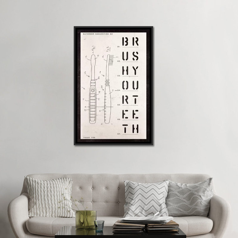 «Toothbrush Brevet Print», impression sur toile, H 26 po x l 18 po x P 1,5 po, Toile avec cadre noir, Pas de tapis