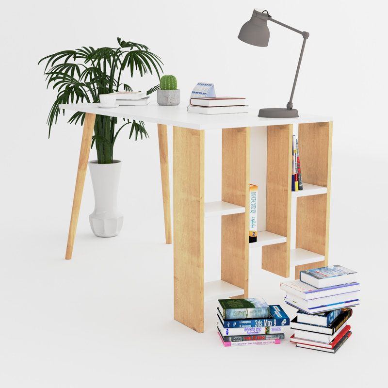 Delphine Desk, Oak/White, White