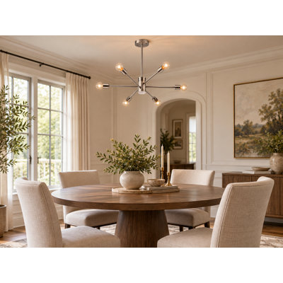 Modern 6 Light Nickel Sputnik Chandelier 