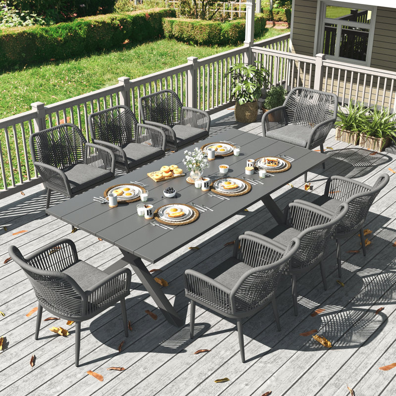 Outdoor Dining Set With Rectangular Dining Table, Dark Grey, Grey, 8