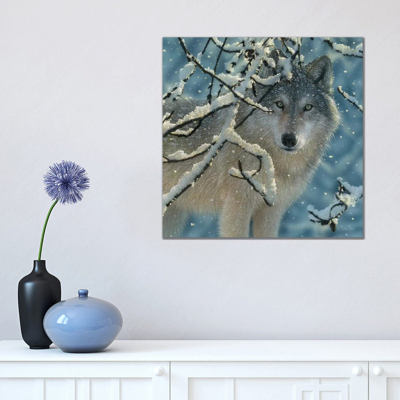 « Broken silence Gray Wolf », carré par Collin-gris-impression d’art graphique, H 18 po x l 18 po x 1,5 po, Pas de tapis