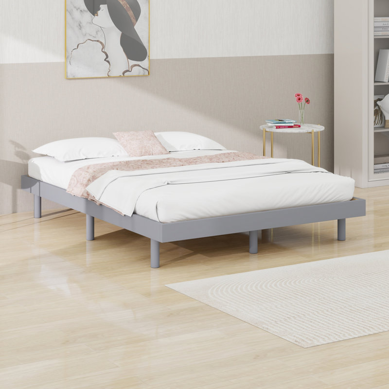 Karline Wooden Floating Platform Bed Frame, Full, Gray