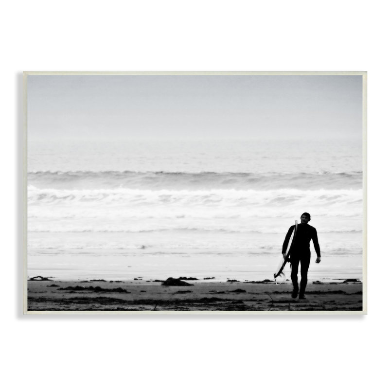 «Surfer Silhouette Beach Stroll Distant Ocean Waves», art mural par Graffitee Studios, H 10 po x l 15 po x P 0,5 po