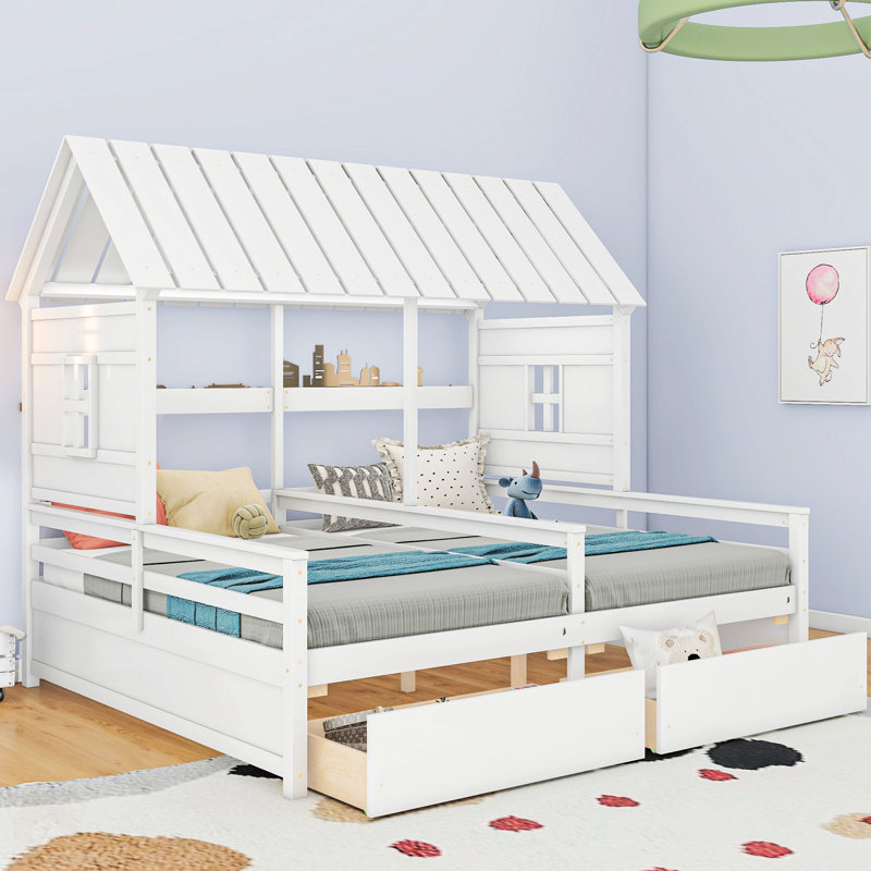 Lit simple avec rangement en bois massif Jindalee, Blanc