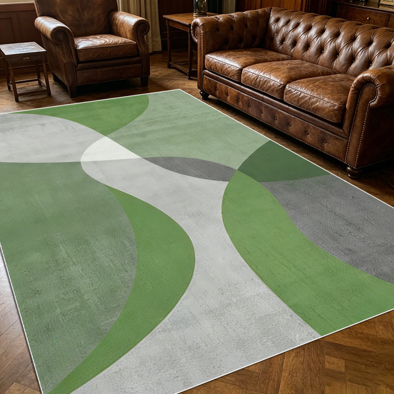 1PC Modern Abstract Sage Green Grey Geometric Wave area rugs for Living Room, Soft, All seasons, Easy-maintain, Washable Indoor mat, Farmhouse suitable for dining room, bedroom, home office, entryway, patio, Home Decor, Outdoor Decor.