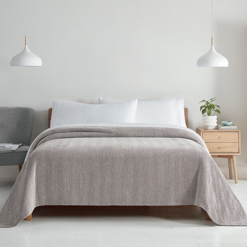 Couverture de luxe en mélange de coton toutes saisons, Simple, Brun