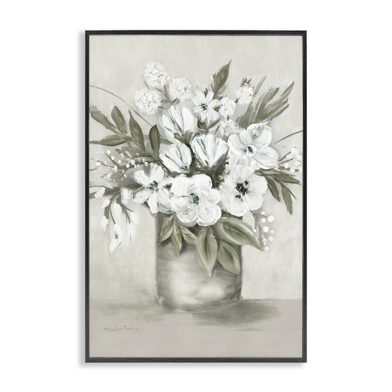  Fleurs mixtes blanches, estampe numérique par Marilyn Dunlap, H 18 po x l 12 po, Giclée encadrée noir minuit