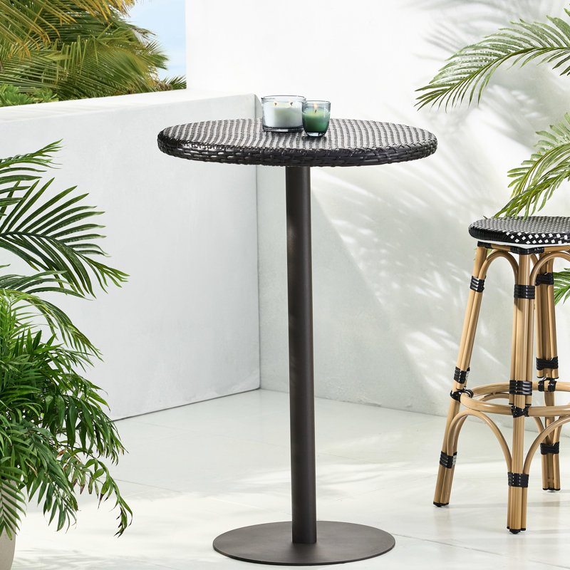 Table de bar 26 po ronde en PE, avec assemblage de base en fer robuste, fait à la main pour la construction du noyau relax en plein air, jardins faits à la main