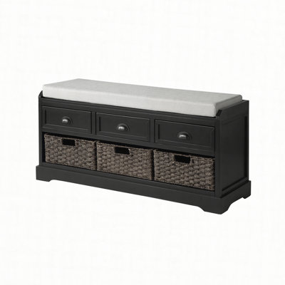Homes Collection Wood Storage Bench with 3 Drawers and 3 Baskets