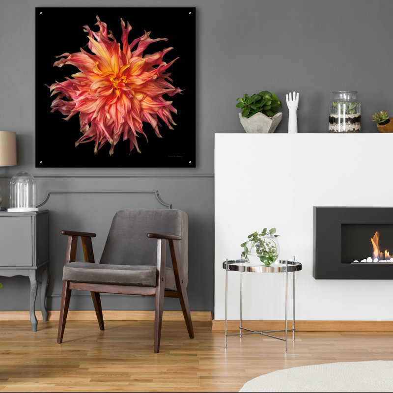 Art mural en verre épique «Dahlia 6» par Debra Van Swearingen, 36 po x 36 po, H 36 po x l 36 po