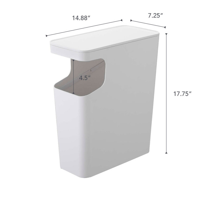 White Plastic Side Table with Built-in Trash Can