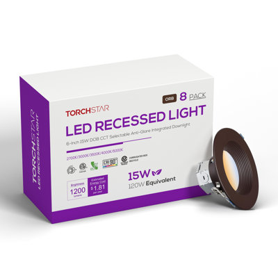 Luminaire encastré DEL intégré de 6 po 5 CCT, gradable, sans boîtier, avec cadre à déflecteur profond, étanche à l'air, conforme aux normes IC, bronze huilé