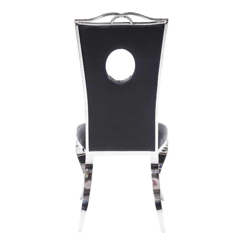 Chaise d'appoint de 2 pour la salle à manger, noire, assise et dossier en cuir d'unité centrale, découpe circulaire, confortable