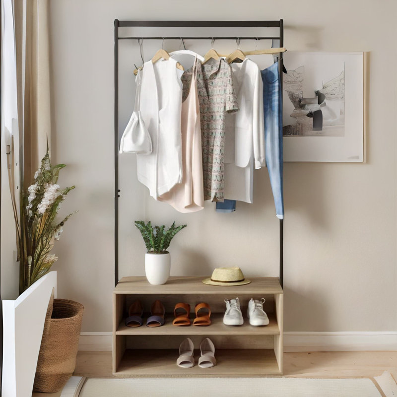 Bartoe Freestanding Garment Rack Clothes Organiser Shoe Storage Bedroom Furniture, Brown