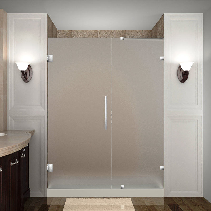Porte de douche à charnière complètement sans cadre 66 po x 72 po Nautis, Acier inoxydable brossé