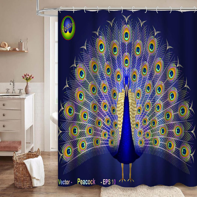 Rideau de douche Peacock Feather Bird Nature Art avec 12 crochets, L 72 po x l 78 po