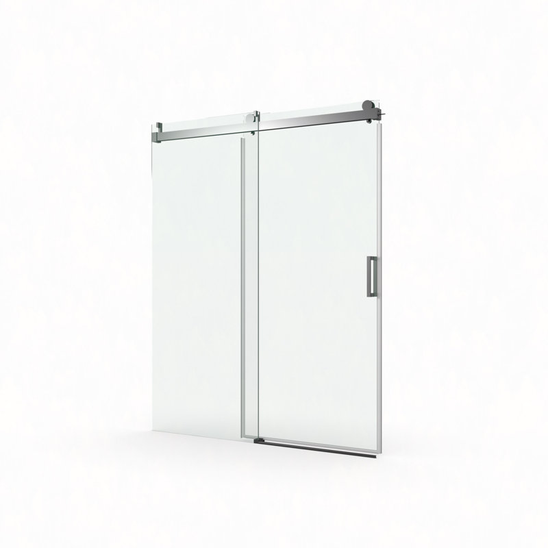 Porte de douche coulissante simple sans cadre à fermeture en douceur de 56 à 60 po x H 76 po, verre trempé de 3/8 po (10 mm) avec nano-revêtement facile à nettoyer