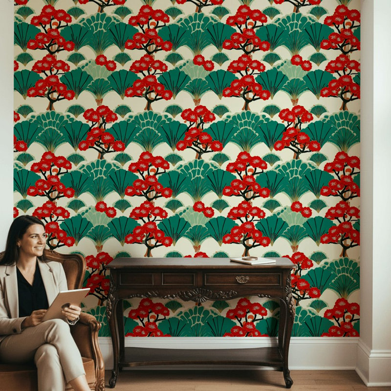 Floral Vintage Wallpaper Asian Geometric Mural