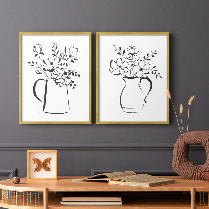Reproduction encadrée I-Premium Squety Bouquet - prête à être accrochée - aucun clou requis - aucun clou requis, Doré
