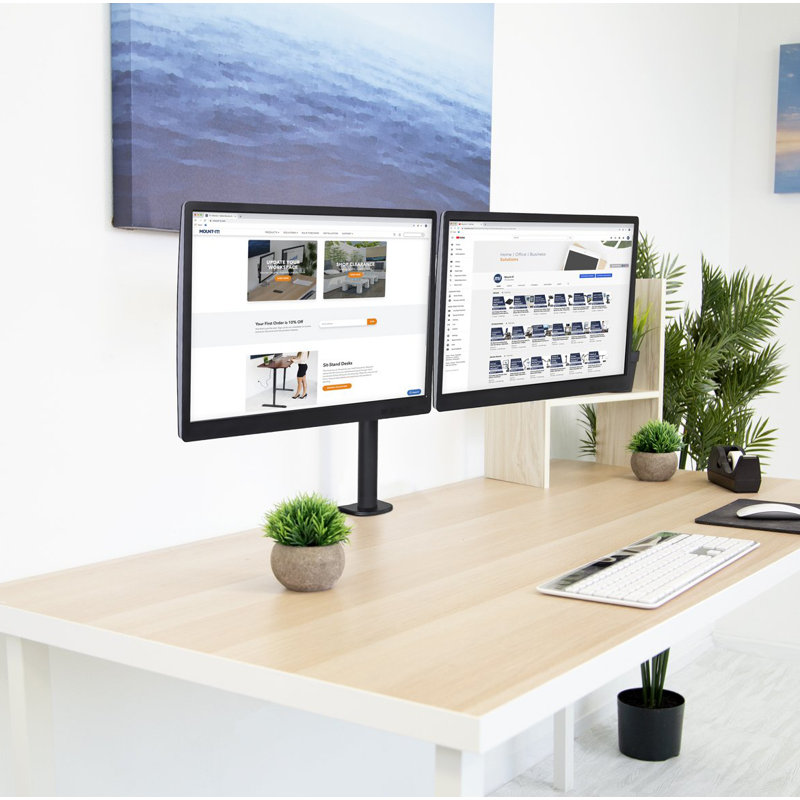 Mount-It! Dual Monitor Mount with C-Clamp & Grommet Base, Height Adjustable Arms Fit 19 - 32 Inches