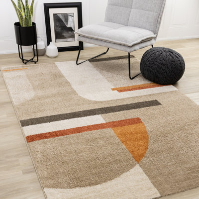 Gleice Soft Beige Cream Terra Geometric Plush Area Rug