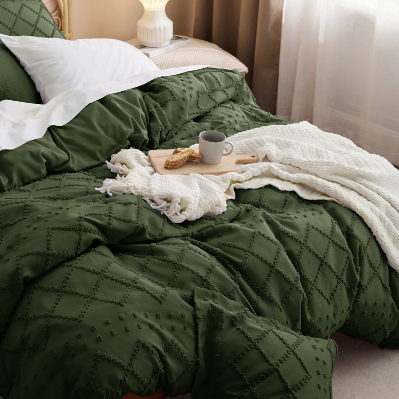Bedsure Boho Duvet Cover Set For All Season, Dark Green, King Duvet Cover + 2 King Pillow Sham