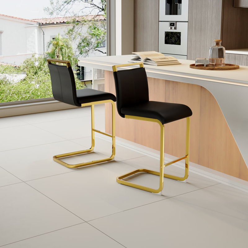 Tabouret de comptoir rembourré Antigone de 25 po avec structure en métal, Noir, 2