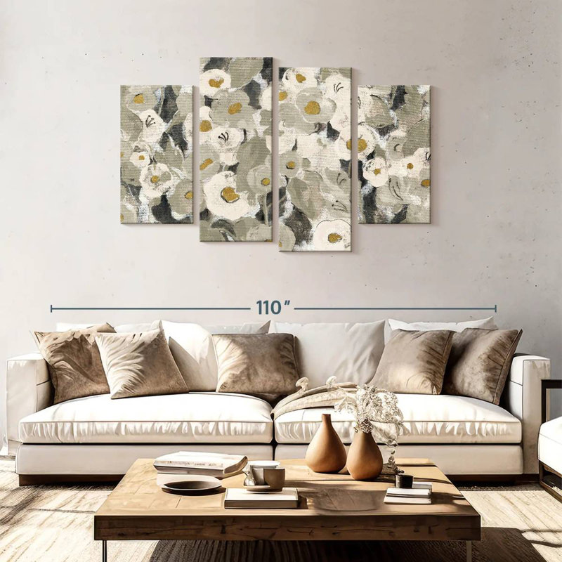 Harnek fleurs veloutées neutres, H 48 po x l 75 po