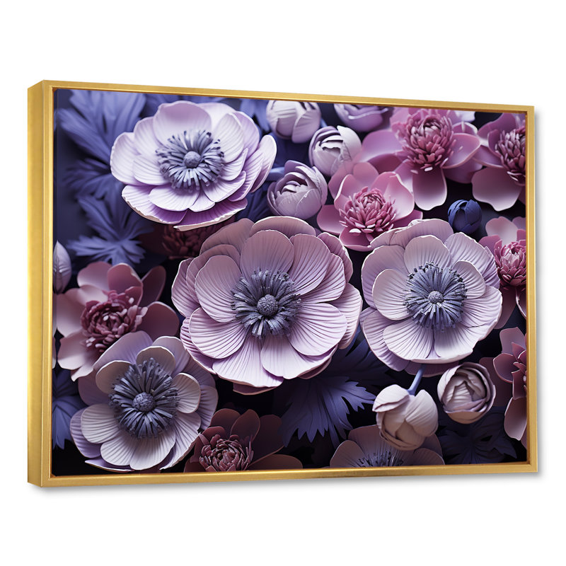 Buttercups Lavender I sur toile, 12" H x 20" W, Cadre flottant doré