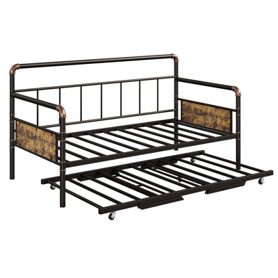 Daybed With Trundle,Twin Daybed With Pop Up Trundle Set,Metal Twin Bed Frame With Steel Slat Support by Wrought Studio