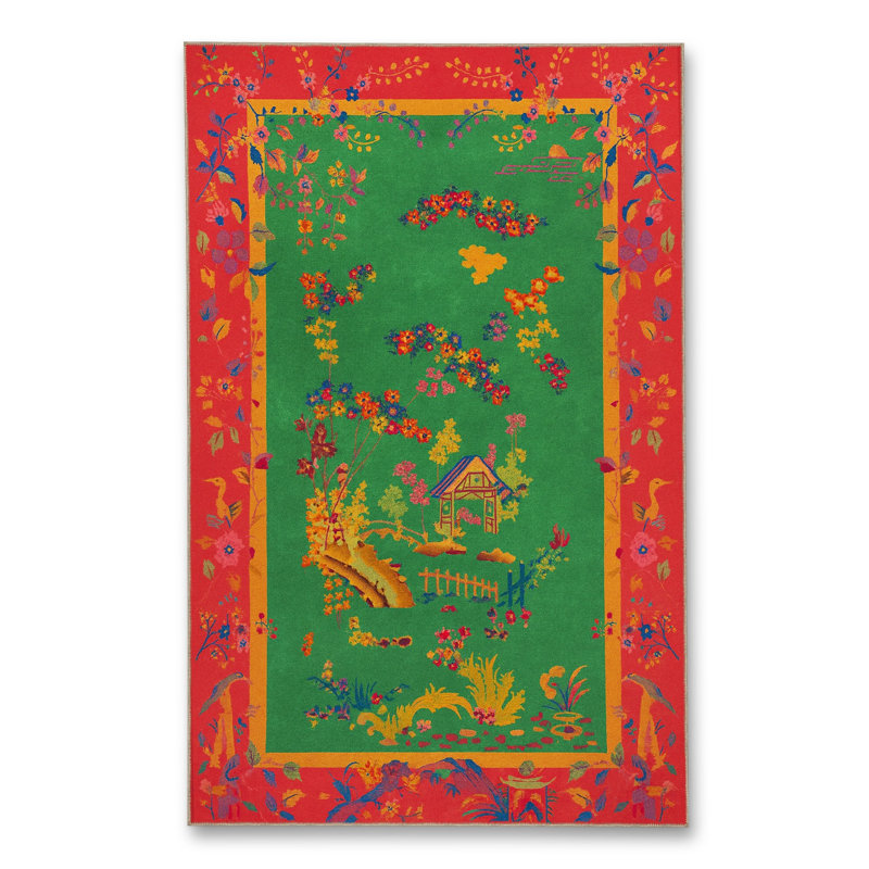 Tapis brun tissé à motif floral lavable Mosso, 2'6" x 4'11"