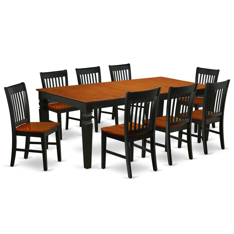 9 Piece Kitchen Table Set Includes a Rectangle Dining Table with Butterfly Leaf and 8 Dining Room Chairs, Black & Cherry