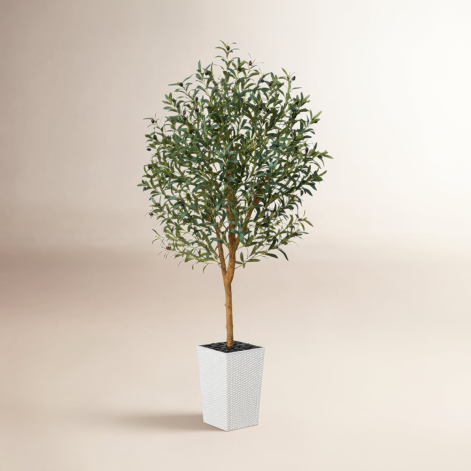 George Artificial Olive Tree with Decorative Pot, UV Resistant Faux Olive Tree with Natural Trunk, 72" H x 24" W x 24" D