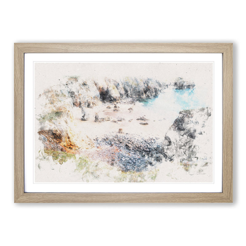 Flimstone Bay in Wales - Picture Frame Painting Print, 62cm H x 87cm W x 2cm D, Oak Framed