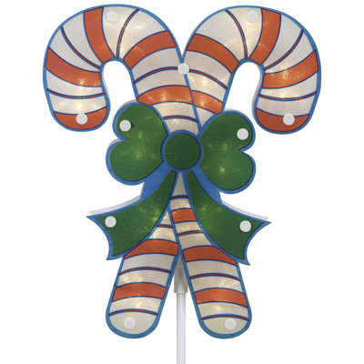 Lighted Holographic Candy Cane Christmas Pathway Markers 25.5"