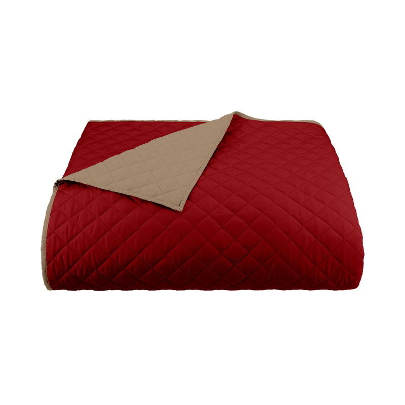 Martex Reversible Coverlet, Khaki / Red, Twin