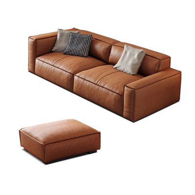 Causeuse-coussin orange modulable en cuir véritable orange