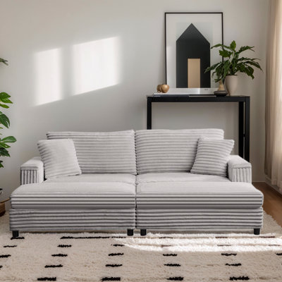 Très grande méridienne en velours côtelé de 85 po Latitude Run® avec 2 repose-pieds mobiles - structure en bois massif robuste de 1200 lb, canapé-lit luxueux pour le salon et la chambre à coucher