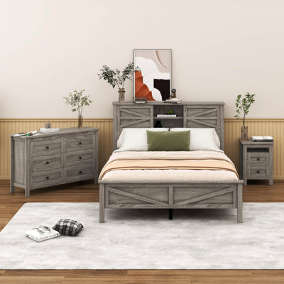 Javaraus 3-Pieces Bedroom Sets Queen Bed with Double Sliding Door Headboard, Nightstand and Dresser by Loon Peak