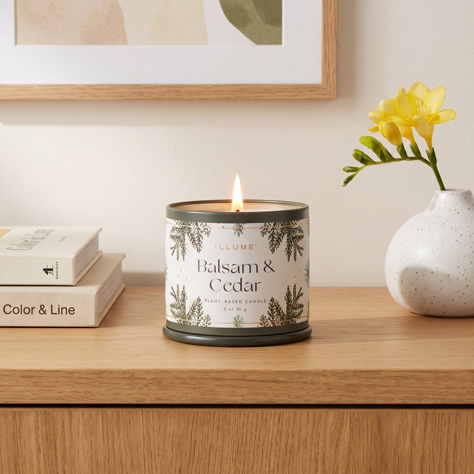 Balsam Cedar Scented Candle, Demi Vanity Tin