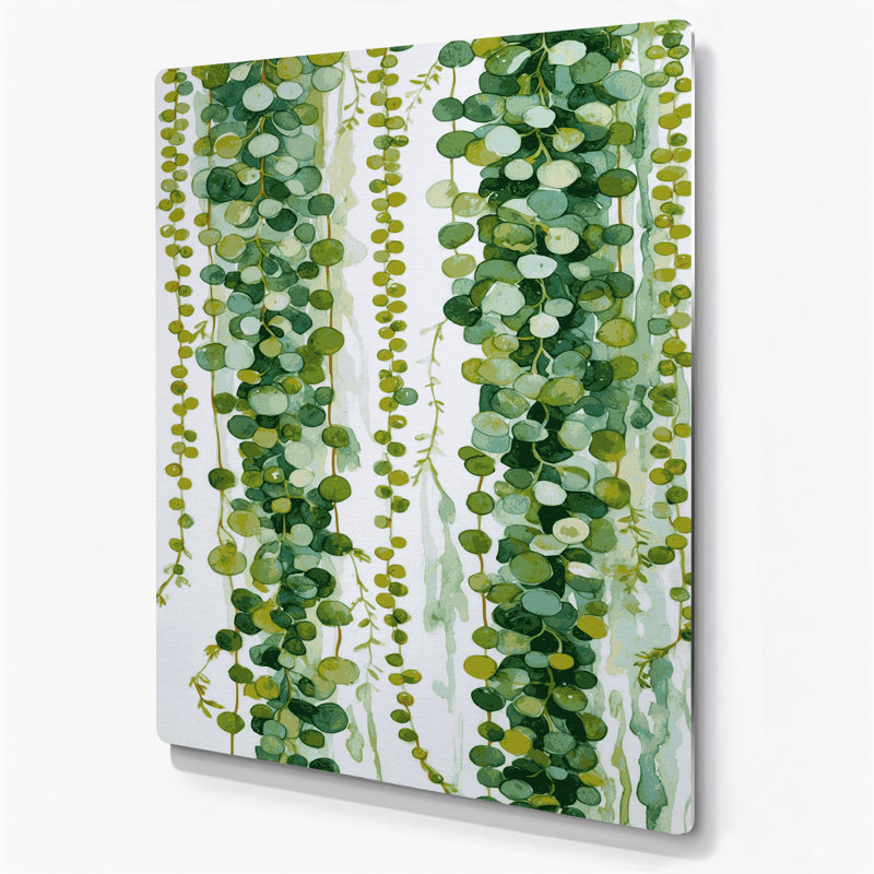 Aquarelle botanique 77, art mural en métal vert, H 10 po x l 8 po