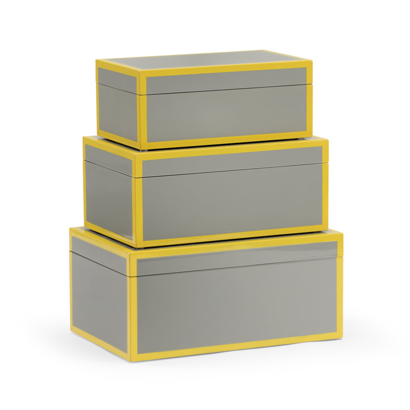 Gray and Yellow Lacquered Wood Lidded Box