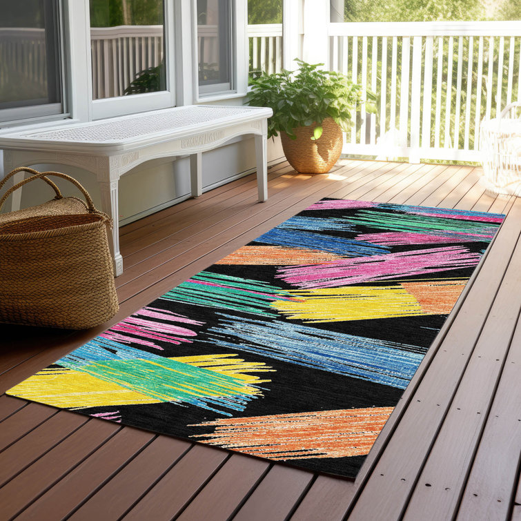 Machine Washable Indoor/Outdoor Cinead ACN1696 Black Rug