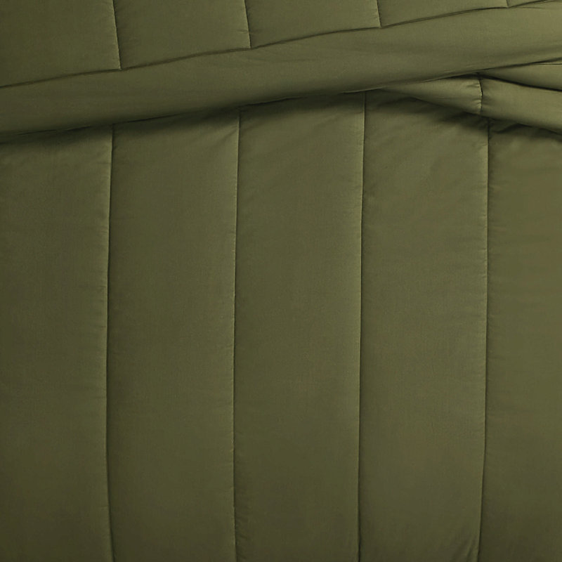 Brooklyn Loom Oversized Cotton Percale King 3 Piece Comforter Set, King Comforter + 2 King Shams, Olive Green